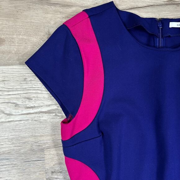 Diane von Furstenberg Magenta Navy Panel Bodycon Dress Size 6 - Picture 3 of 8